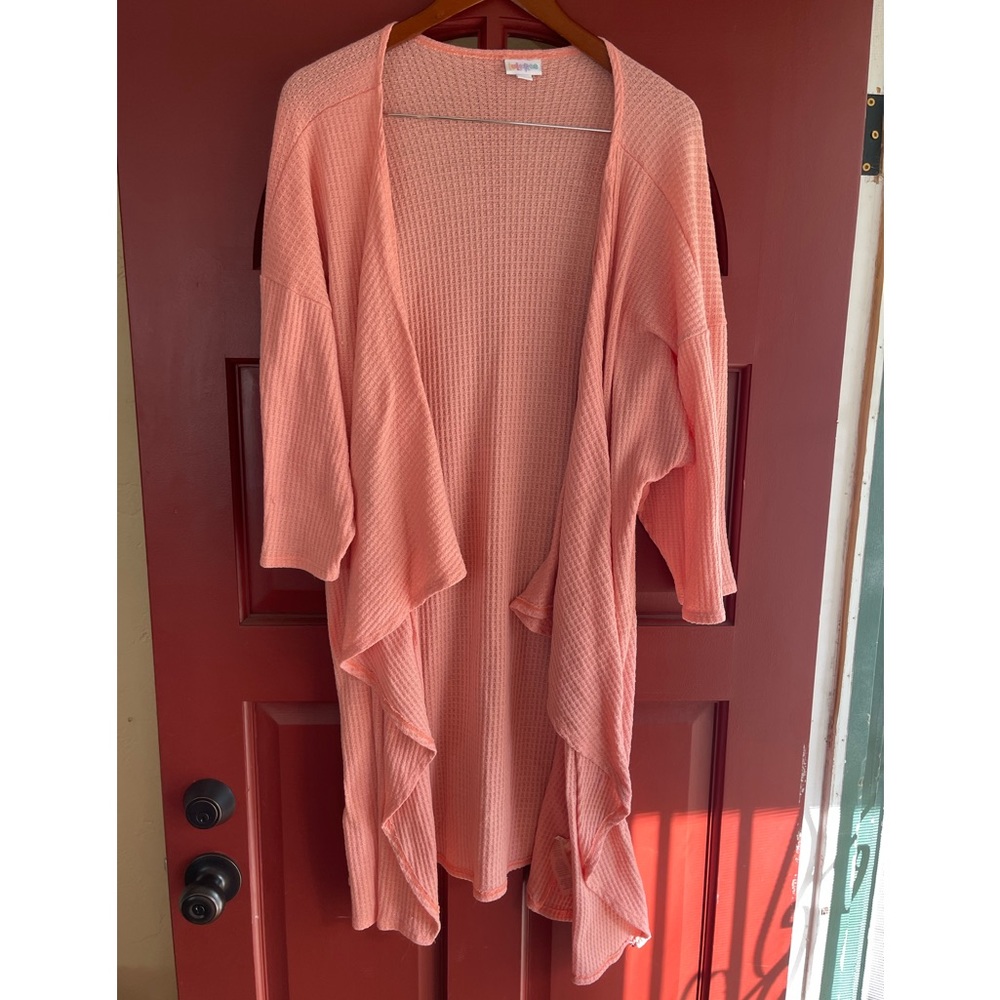 Lularoe beautiful peach colored waffle knit open front duster